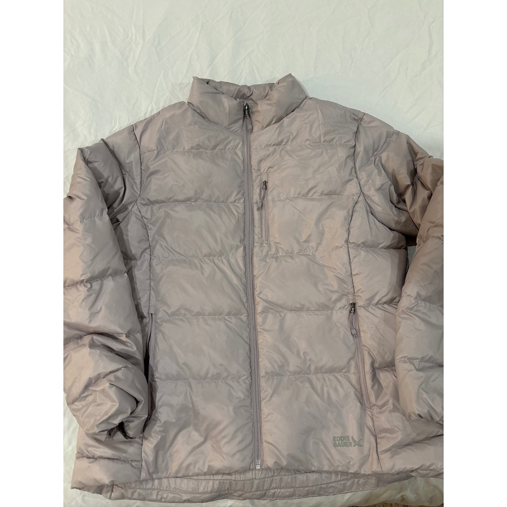 Eddie Bauer Womens XL 650 Down Puffer Jacket Taupe Mauve Full Zip Quilted Coat